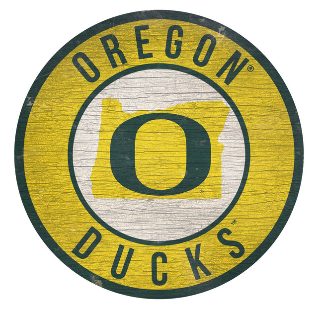 Letrero de madera de los Oregon Ducks de 12" redondo con diseño del estado