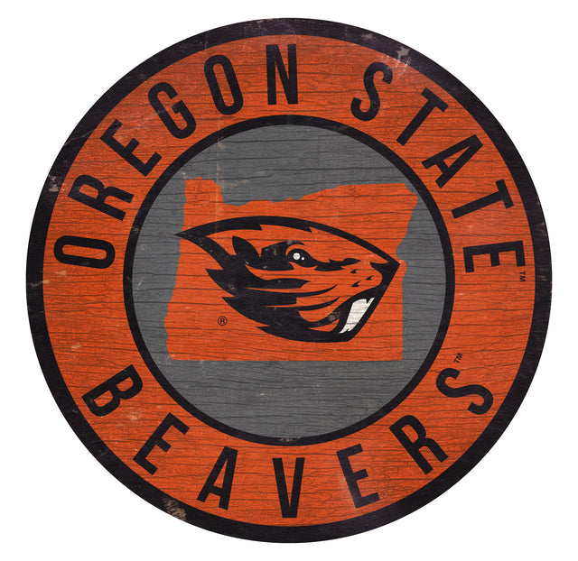 Letrero de madera de los Oregon State Beavers, redondo, de 12", con diseño del estado