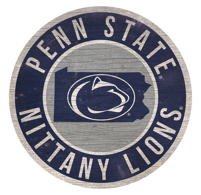 Letrero de madera de los Penn State Nittany Lions de 12" redondo con diseño del estado