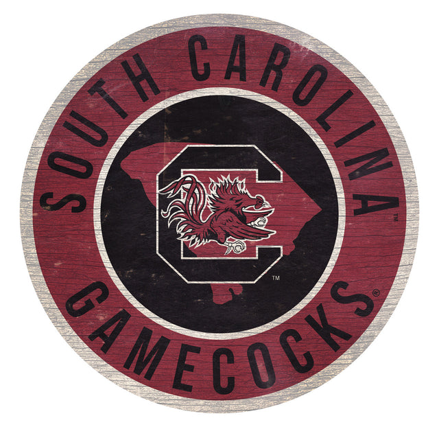 South Carolina Gamecocks Sign Wood 12" Round State Design