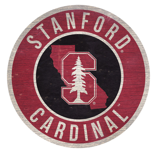 Letrero de madera de Stanford Cardinal de 12" redondo con diseño del estado