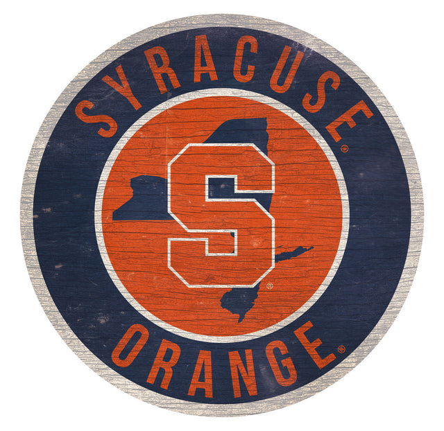 Letrero de madera de 12" redondo con diseño del estado de Syracuse Orange