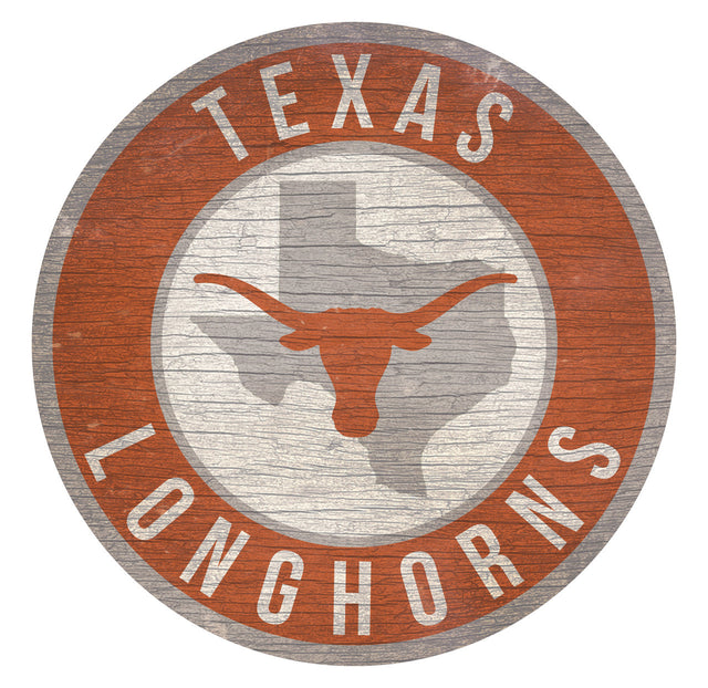 Letrero de madera de los Texas Longhorns, redondo, de 12 pulgadas, con diseño del estado