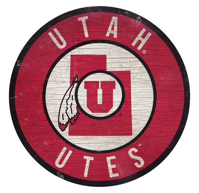 Utah Utes Sign Wood 12" Round State Design