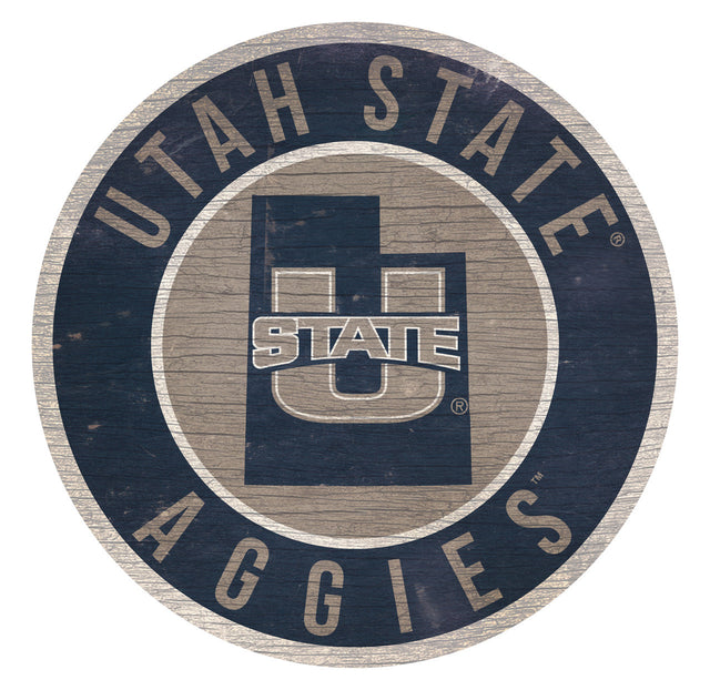 Letrero de madera de los Utah State Aggies, redondo, de 12", con diseño del estado