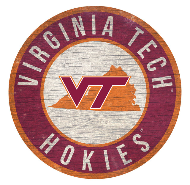 Virginia Tech Hokies Sign Wood 12" Round State Design