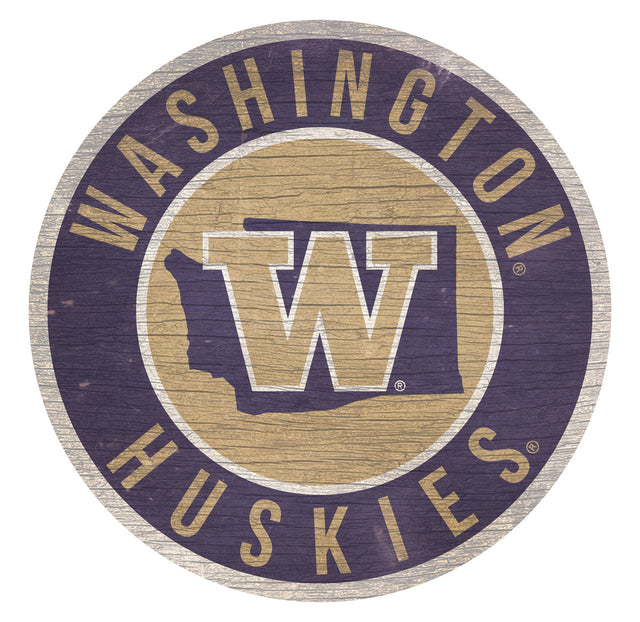 Letrero de madera de los Washington Huskies, redondo, de 12 pulgadas, con diseño del estado