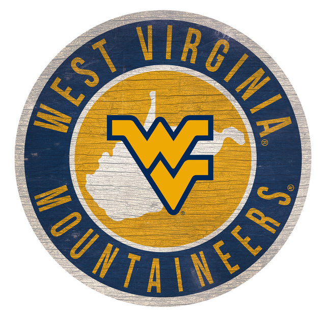 Letrero de madera de los Mountaineers de West Virginia, redondo, de 12 pulgadas, con diseño del estado