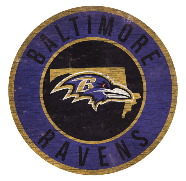 Baltimore Ravens Sign Wood 12" Round State Design