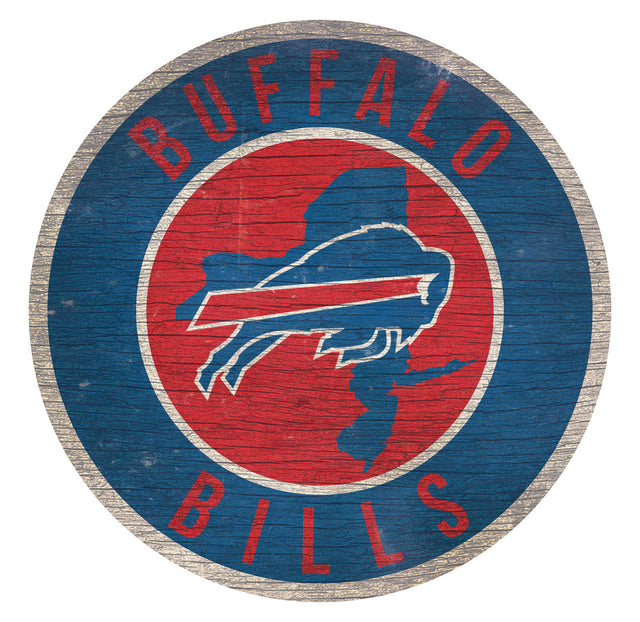 Letrero de madera de los Buffalo Bills de 12" redondo con diseño del estado