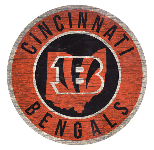 Cincinnati Bengals Sign Wood 12" Round State Design