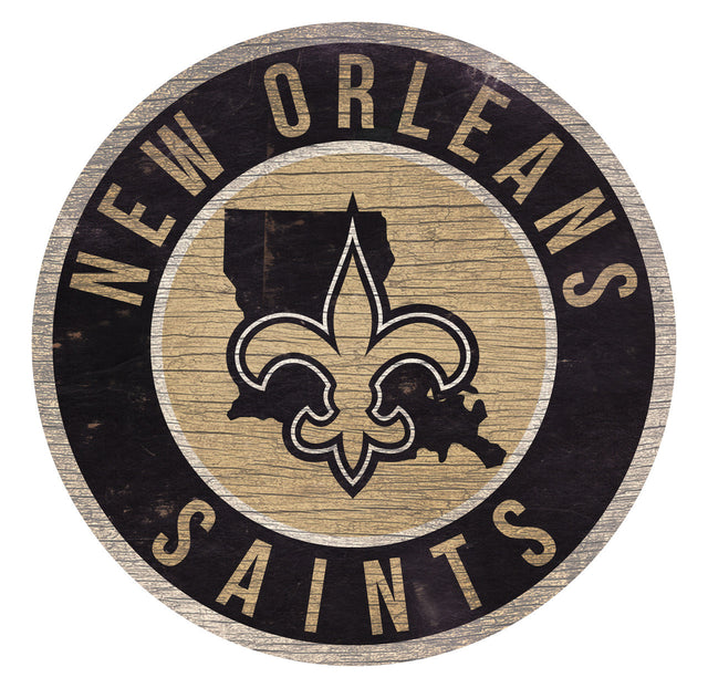 Letrero de madera de los New Orleans Saints de 12" redondo con diseño del estado