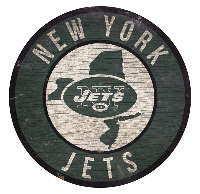 Letrero de madera de los New York Jets de 12" redondo con diseño del estado