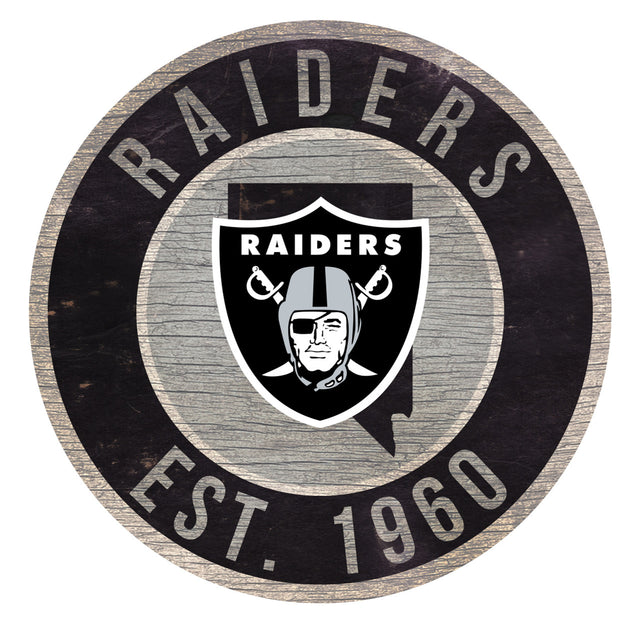 Letrero de madera de los Raiders de Las Vegas, redondo, de 12" y diseño del estado