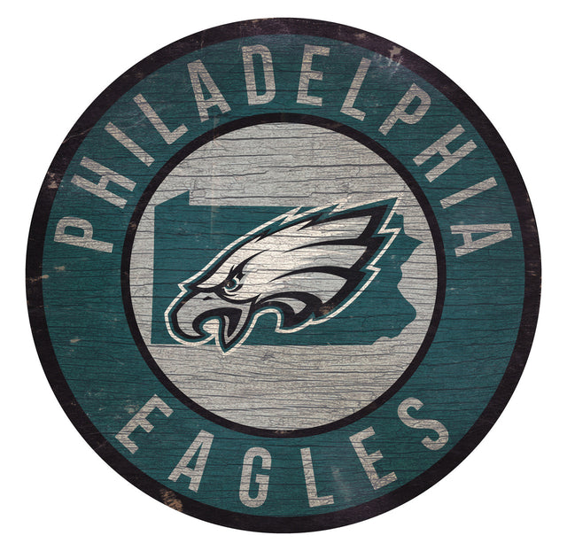 Letrero de madera de los Philadelphia Eagles de 12" redondo con diseño del estado