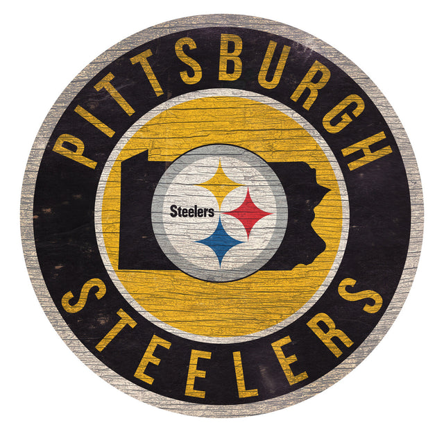 Letrero de madera de los Pittsburgh Steelers de 12" redondo con diseño del estado