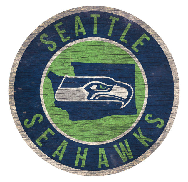 Letrero de madera de los Seattle Seahawks de 12" redondo con diseño del estado