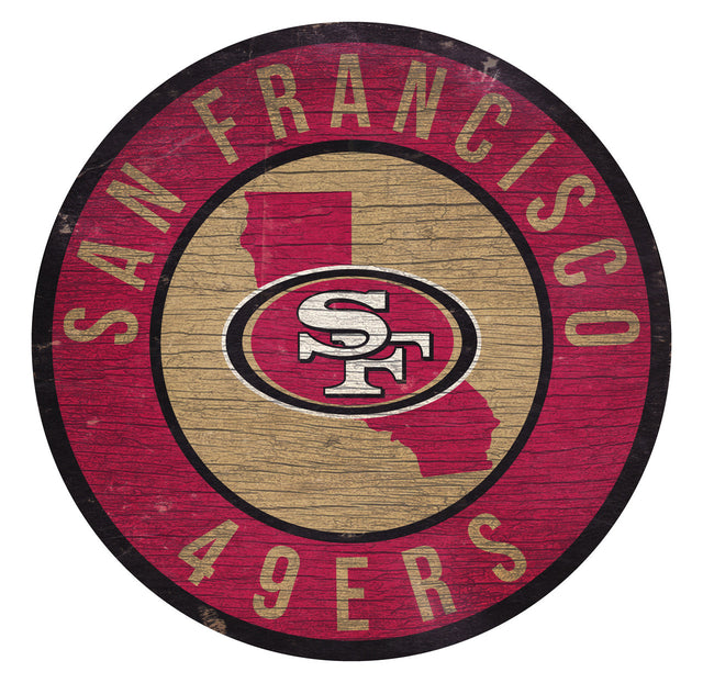 Letrero de madera de los San Francisco 49ers de 12" redondo con diseño del estado