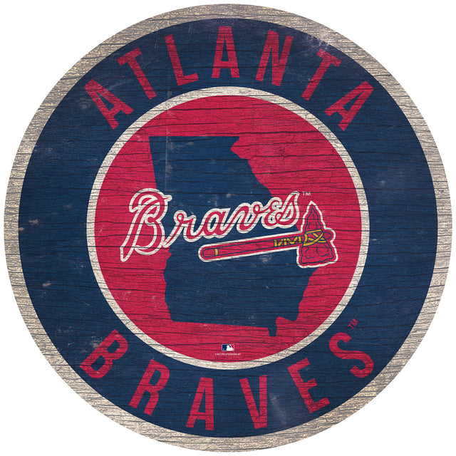 Letrero de madera de los Atlanta Braves de 12" redondo con diseño del estado