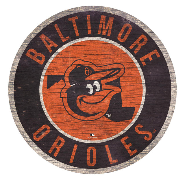 Letrero de madera de los Baltimore Orioles de 12" redondo con diseño del estado