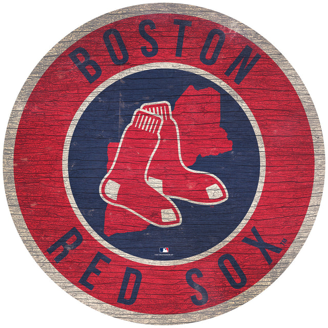 Letrero de madera de los Boston Red Sox de 12" redondo con diseño del estado