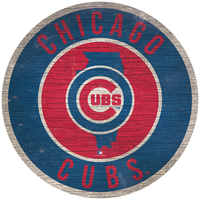 Letrero de madera de los Chicago Cubs de 12" redondo con diseño del estado