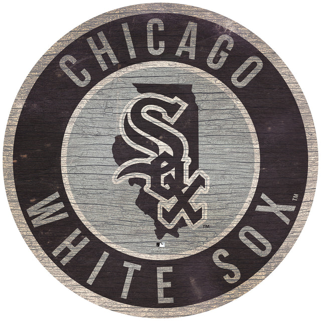 Letrero de madera de los Chicago White Sox de 12" redondo con diseño del estado