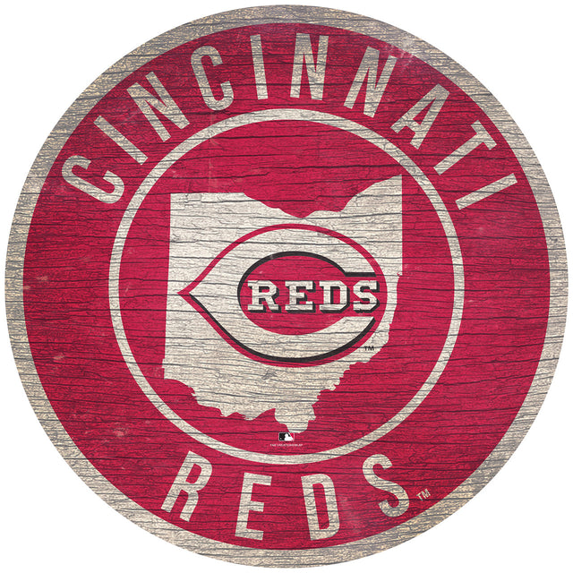 Letrero de madera de los Cincinnati Reds de 12" redondo con diseño del estado