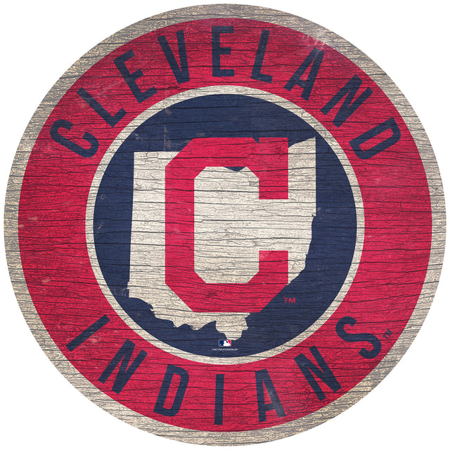 Cleveland Indians Sign Wood 12" Round State Design