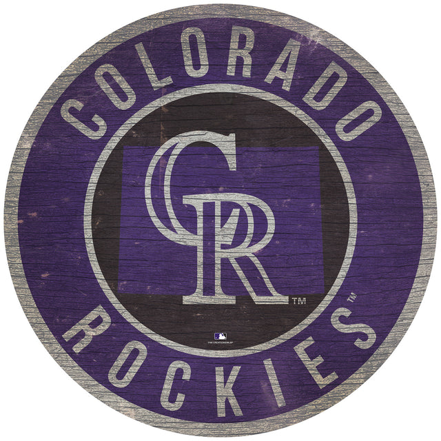 Letrero de madera de los Colorado Rockies, redondo, de 12", con diseño del estado