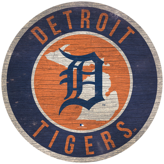 Letrero de madera de los Tigres de Detroit de 12" redondo con diseño del estado