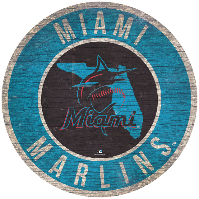 Letrero de madera de los Miami Marlins de 12" redondo con diseño del estado