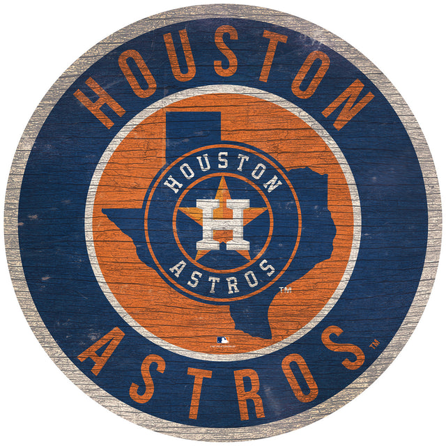 Houston Astros Sign Wood 12" Round State Design