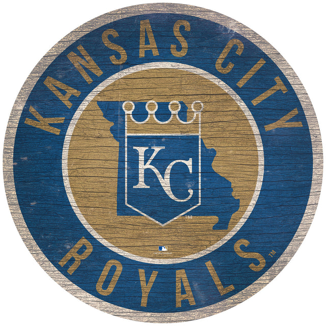 Letrero de madera de los Kansas City Royals de 12" redondo con diseño del estado