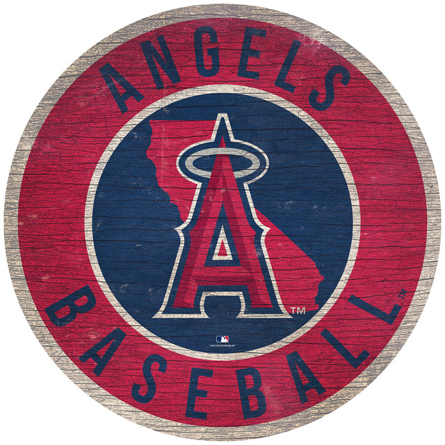 Letrero de madera de Los Angeles Angels de 12" redondo con diseño del estado