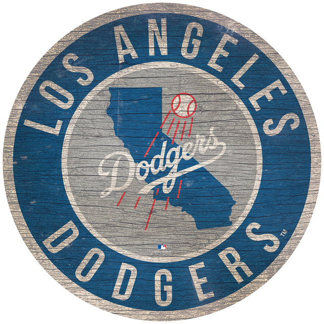 Letrero de madera de los Dodgers de Los Ángeles, redondo, de 12", con diseño del estado