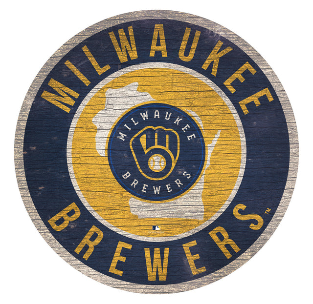 Letrero de madera de los Milwaukee Brewers de 12" redondo con diseño del estado