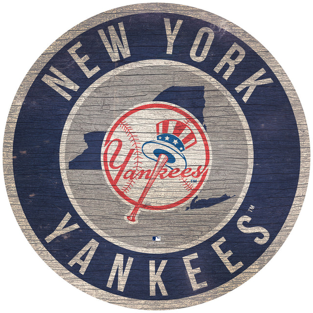 New York Yankees Sign Wood 12" Round State Design