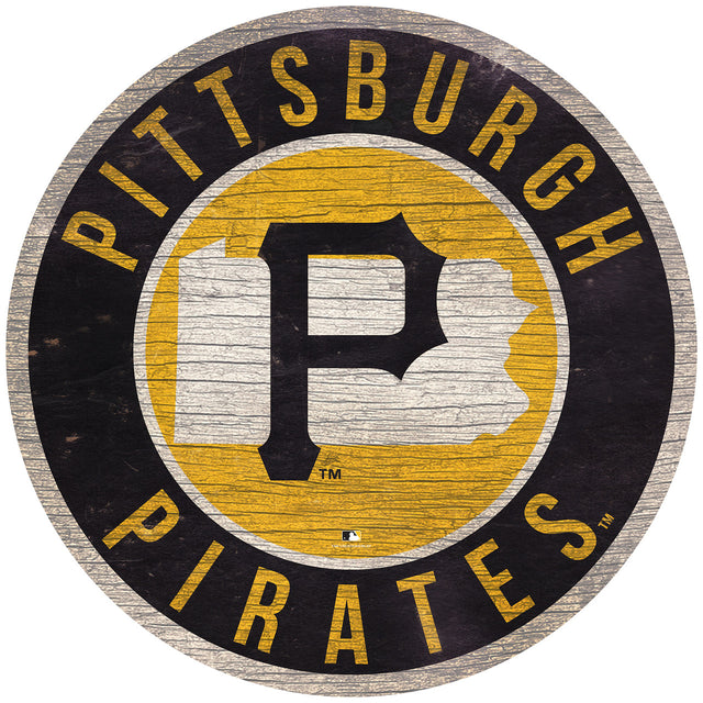 Letrero de madera de los Piratas de Pittsburgh de 12" redondo con diseño del estado