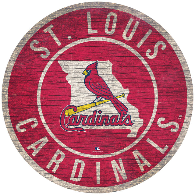 Letrero de madera de los St. Louis Cardinals de 12" redondo con diseño del estado