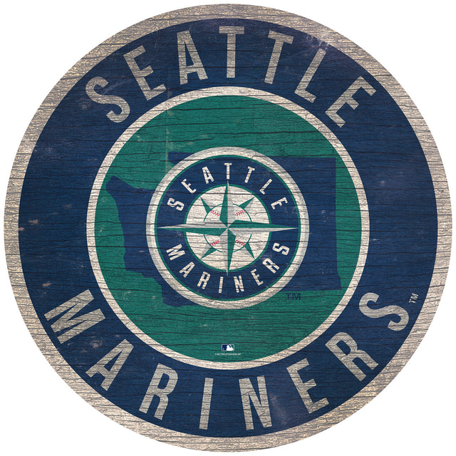 Letrero de madera de los Seattle Mariners de 12" redondo con diseño del estado