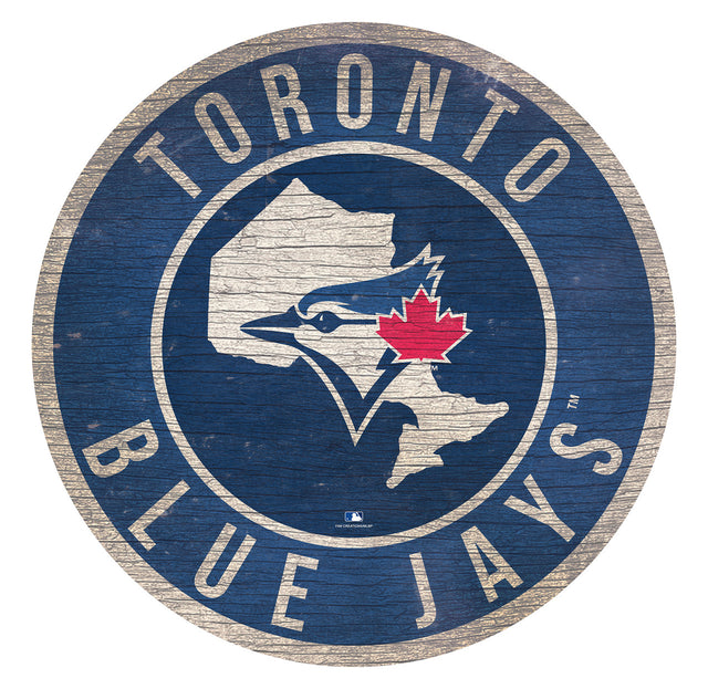 Letrero de madera de los Toronto Blue Jays de 12" redondo con diseño del estado