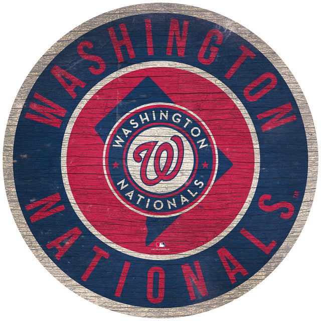 Letrero de madera de los Washington Nationals de 12" redondo con diseño del estado