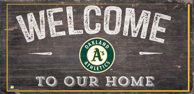 Letrero de madera de 6 x 12 de Oakland Athletics Bienvenido a nuestro diseño de hogar