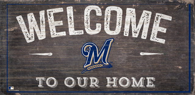 Letrero de madera de los Milwaukee Brewers de 6 x 12 pulgadas con el texto "Bienvenidos a nuestro diseño de hogar"