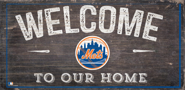 Letrero de madera de los New York Mets de 6 x 12 pulgadas Bienvenido a nuestro diseño de hogar