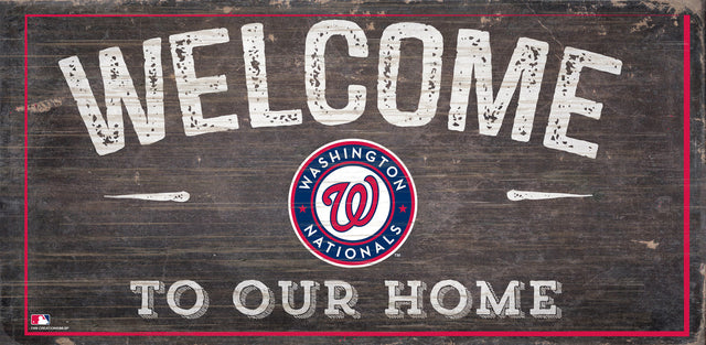 Letrero de madera de los Washington Nationals de 6 x 12 pulgadas con el texto "Bienvenidos a nuestro diseño de hogar"