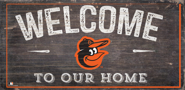 Letrero de madera de 6 x 12 de los Baltimore Orioles con el diseño "Bienvenidos a nuestro hogar"