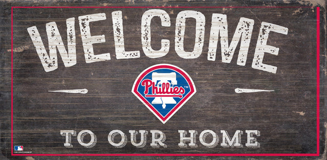 Letrero de madera de los Philadelphia Phillies de 6 x 12 pulgadas Bienvenido a nuestro diseño de hogar