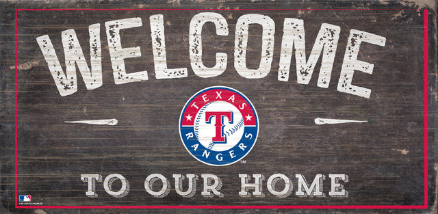 Letrero de madera de los Texas Rangers de 6 x 12 pulgadas que le da la bienvenida a nuestro diseño de hogar